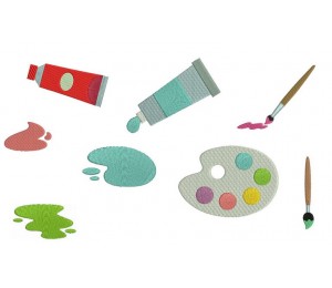 Stickdatei - Malerei Farbpalette Pinsel Farben Farbklecks